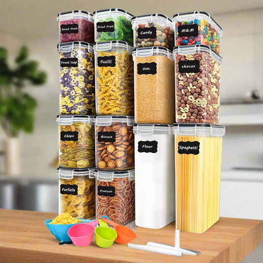 Airtight Food Storage Containers Set, 14 PCS Kitchen Storage Containers with Lids for Flour, Cereal Kitchen Containers ,Transparent Food Storage Containers